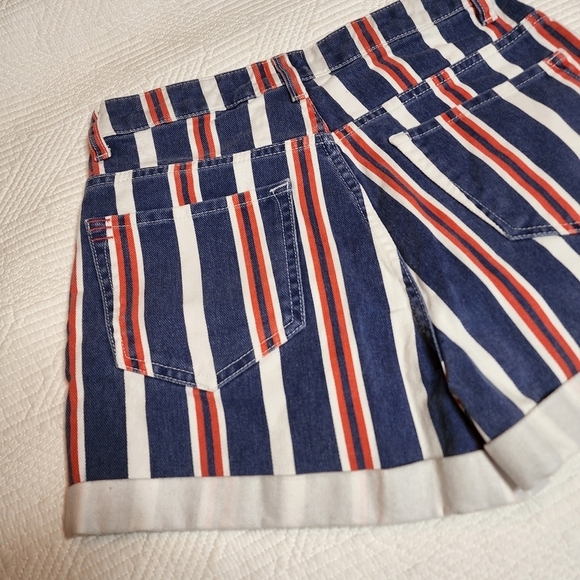 Urban Outfitters BDG mom red white blue striped denim shorts button fly sz 27 - Picture 7 of 12